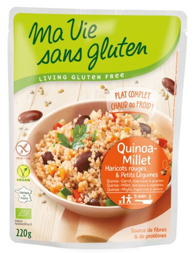 Quinoa-Millet haricots rouges et légumes bio-220g-Ma vie sans gluten