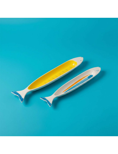 Ensemble 2 plats grès Sardines 41x7x3cm