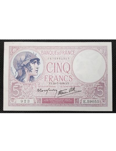 FRANCE 5 FRANCS VIOLET 20-7-1939 E.59055 SUP F 04/02