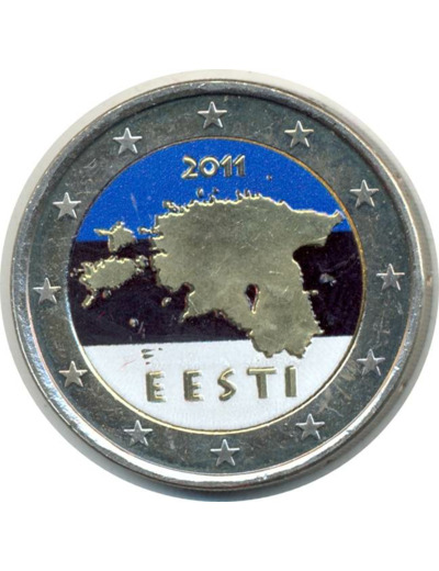 ESTONIE 2011 2 EURO COLORISEE CARTE PAYS SUP