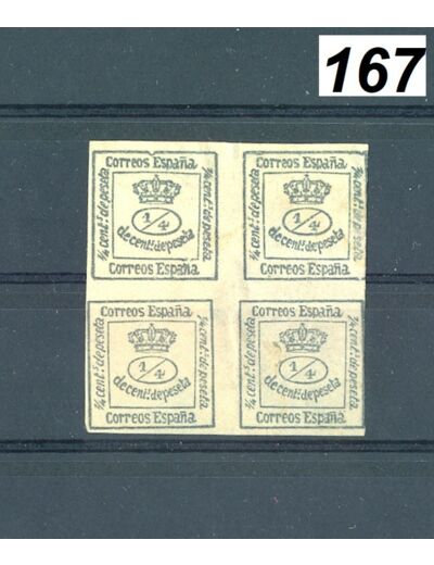 BLOC 4 TIMBRES NON DENTELE ESPAGNE 1/4 PESETA CHARNIERE *167