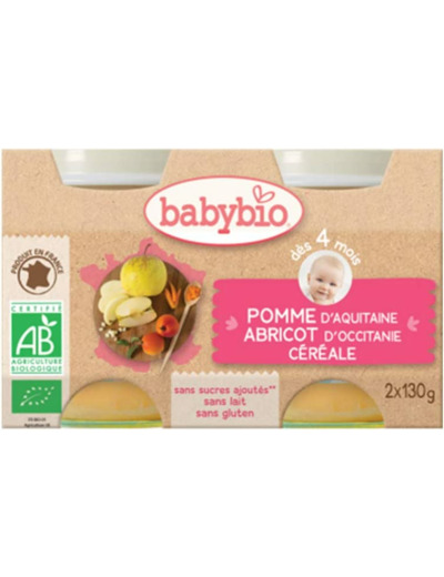 Pomme abricot cereale pot 2x130g Babybio