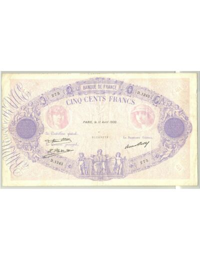 FRANCE 500 FRANCS BLEU ET ROSE 11 04 1930 D.1243 TB+