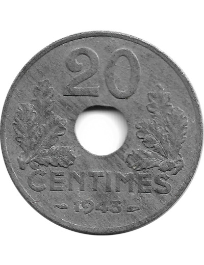 FRANCE 20 CENTIMES TYPE 20 1943 SUP