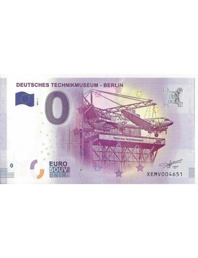 ALLEMAGNE DEUTSCHES TECHNIK MUSEUM BILLET SOUVENIR 0 EURO 2017-1 NEUF