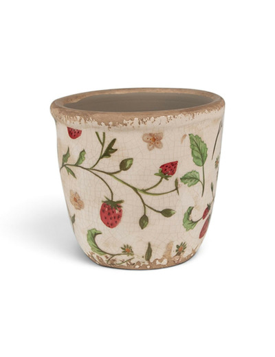 Pot de fleurs Fraise beige rouge céramique 11x11x10cm