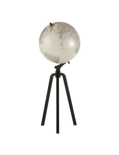 Mappemonde blanc argent trépied métal noir 102x38x38cm