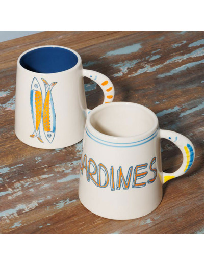 Ensemble 2 mugs porcelaine Sardines 14x11cm