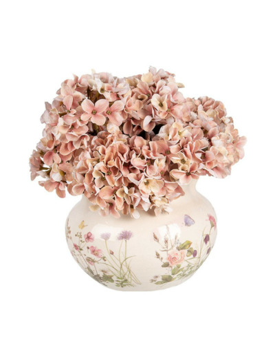 Pot céramique fleurie beige rose 20x14cm