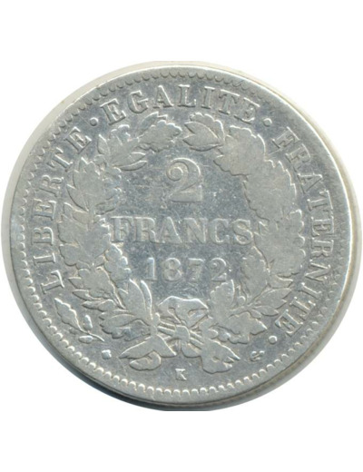 FRANCE 2 FRANCS CERES 1872 K (Bordeaux) TB (G530a) N1