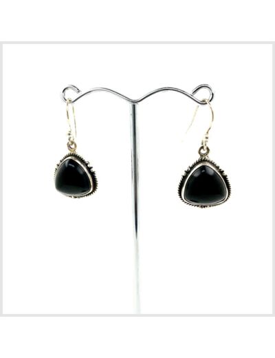 Boucles d'oreilles en Onyx et Argent Massif