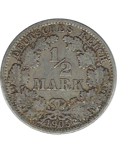 ALLEMAGNE 1/2 MARK 1905 J TB+