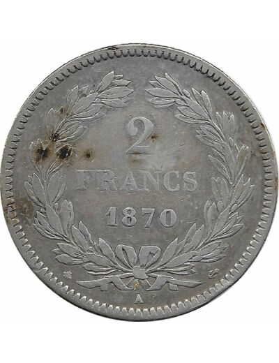FRANCE 2 FRANCS CERES SANS LEGENDE 1870 A (Paris) TTB coup sur tranche