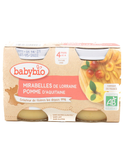 Pots Bébé Mirabelles Pomme Bio 2x130g