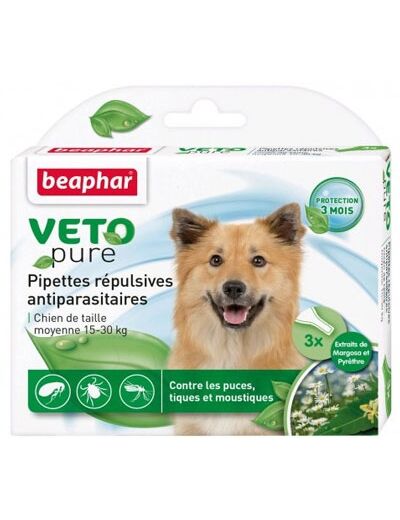 Pipettes répulsives antiparasitespour chien moyen (15-30kg) - x3