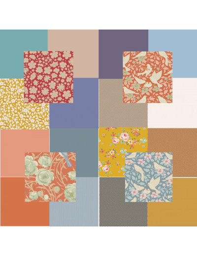 LOT DE 20 COUPONS DE TISSU TILDA UNIS ET IMPRIMÉS  12 X 25 CM, MULTICOLORE