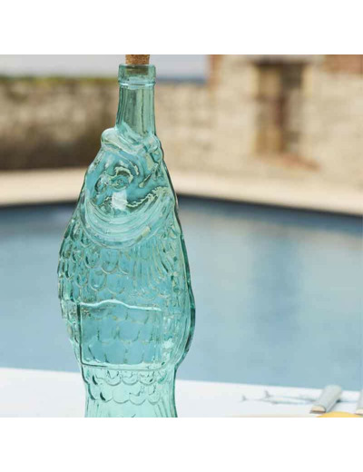 Bouteille carafe verre poisson turquoise 12x33cm