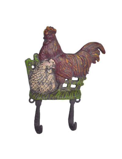 Patère coq biscotte multicolore 17x4x22cm