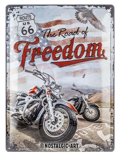 Plaque metal retro – Route 66 – The Road Of Freedom – 30 x 40 cm – Nostalgic-Art.