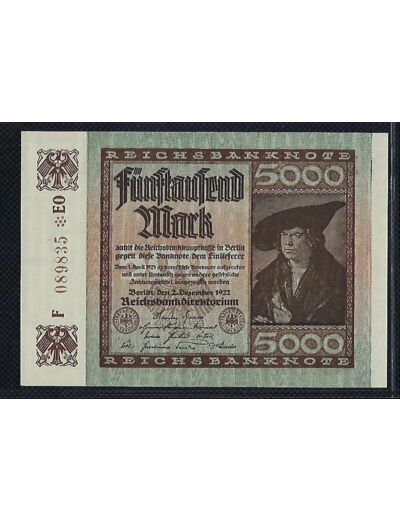 ALLEMAGNE 5000 MARK 02 12 1922 SERIE F 089835 EO SUP