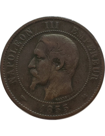 FRANCE 10 CENTIMES NAPOLEON III 1855 K (Bordeaux) chien TB- (G248)