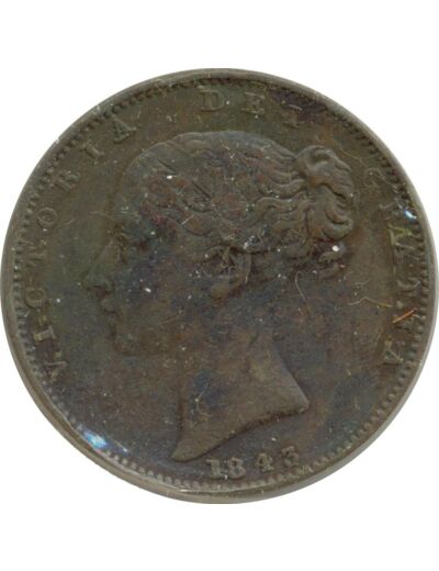 GRANDE BRETAGNE 1 FARTHING VICTORIA 1843 TTB