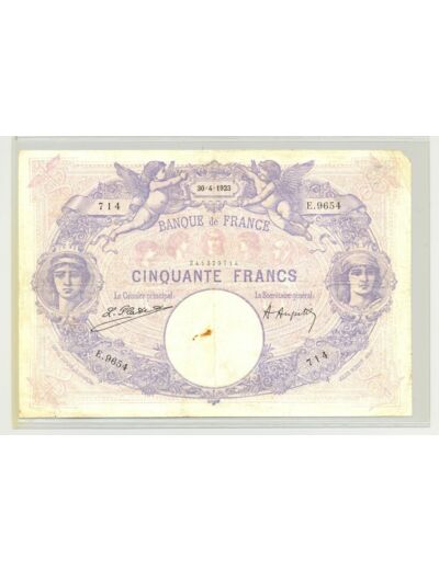 FRANCE 50 FRANCS BLEU ET ROSE 30 04 1923 E.9654 TB+