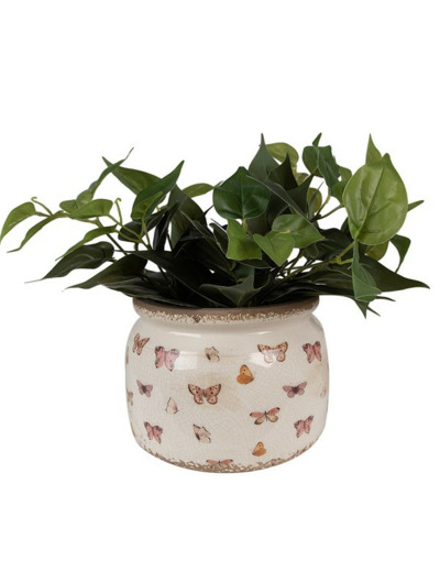 Pot de fleurs intérieur beige à papillons 20x15cm