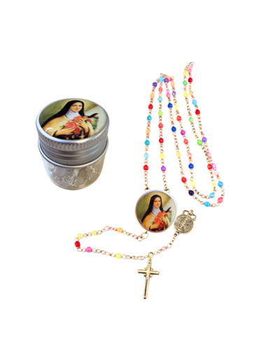 Chapelet Perles verre 2/3mm sur Chaine Argentée - SAINTE THERESE