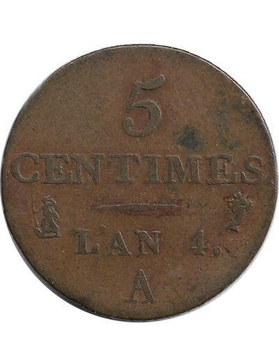 FRANCE 5 CENTIMES DUPRE petit module AN 4 A  TB+