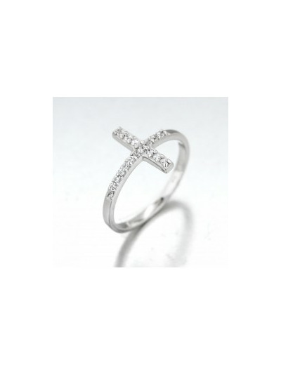 Bague en Argent 925 Taille 50 - CROIX + STRASS
