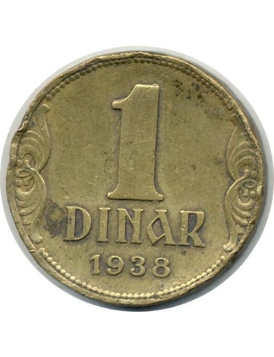 YOUGOSLAVIE 1 DINAR 1938 TB+ COUP (W19)