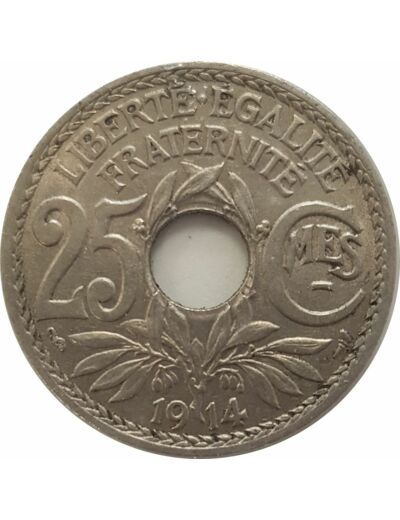 FRANCE 25 CENTIMES LINDAUER 1914 CMES SOULIGNE TTB+