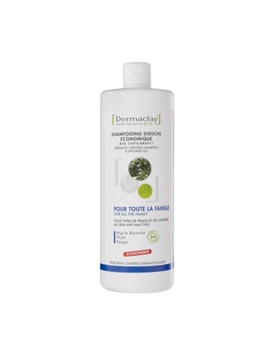 Shampooing Douche économique Argile blanche Thym Sauge 1 litre