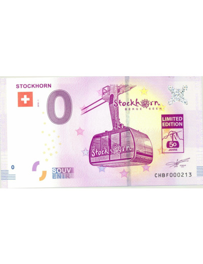 SUISSE 2018-1 STOCKHORN BILLET SOUVENIR 0 EURO TOURISTIQUE NEUF