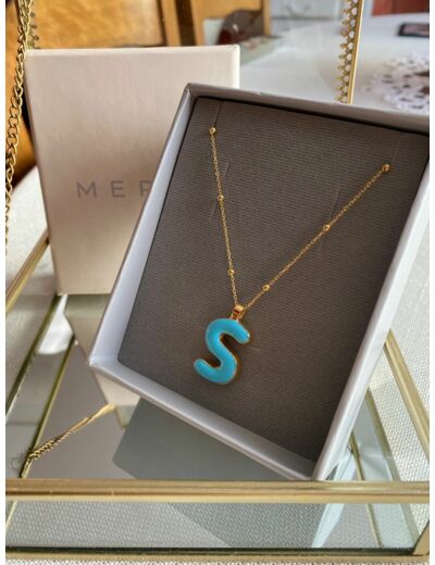 Collier initiale S - Say my Name Bleu Néon