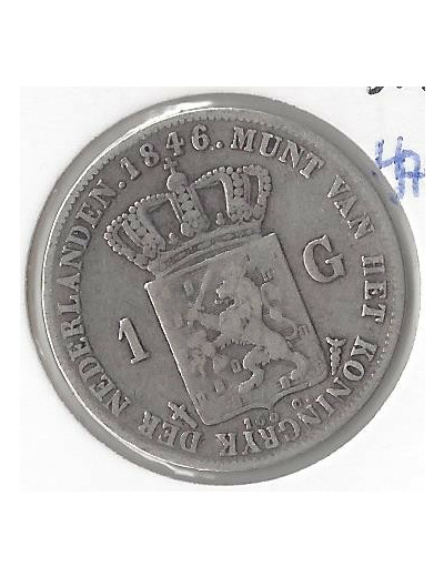 PAYS-BAS HOLLANDE 1 GULDEN 1846 harpon TB+