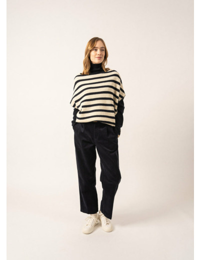 Poncho en laine rayé en maille perlée