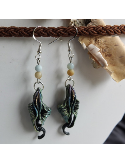 Boucles d'oreilles "Le vol du dragon" pierres naturelles Amazonite
