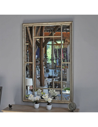 Grand miroir Banquet argenté bois 140X90cm