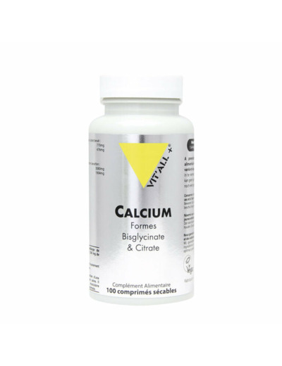 Calcium Formes Bisglycinate et Citrate-100 comprimés-Vit'all+