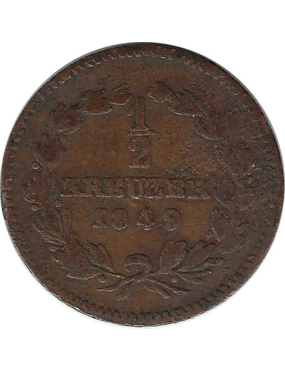 ALLEMAGNE BADEN 1/2 KREUZER 1849 TB+