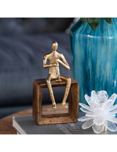 Figurine musicien métal bois 13x9x25cm
