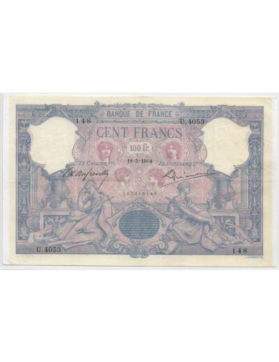 FRANCE 100 FRANCS BLEU ET ROSE SERIE U.4053 18-5-1904 SUP