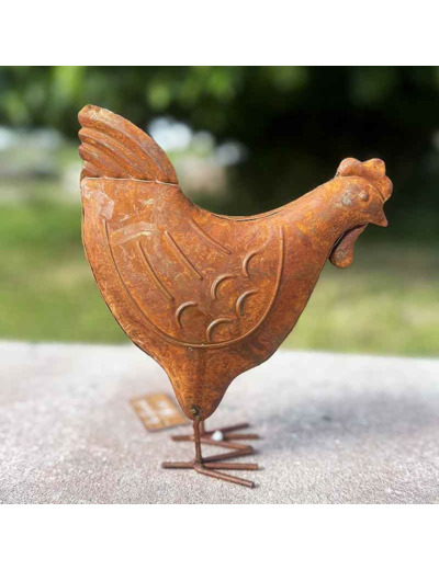 Statuette poule décorative fer rouille 17x7x20cm