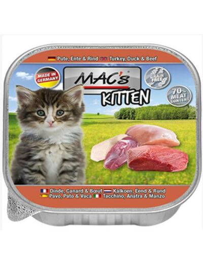 MAC'S Raffineur à la Dinde, canard & boeuf pour chaton - 85g
