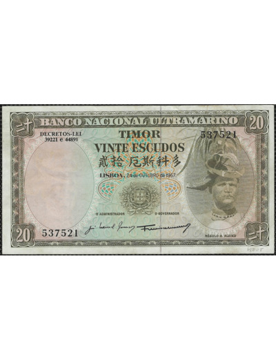 TIMOR 20 ESCUDOS 24 OCTOBRE 1967 TTB+ W26a