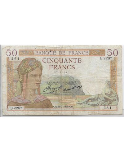 FRANCE 50 FRANCS CERES SERIE B.2287 18-7-1935 TB+