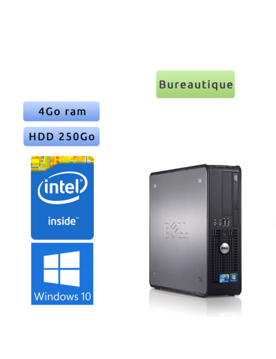 Dell Optiplex 780 SFF - Windows 10 - CD 4GB 250GB - Ordinateur Tour Bureautique PC