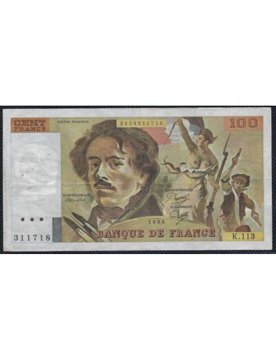 FRANCE 100 FRANCS DELACROIX 1986 SERIE K.113 TTB+